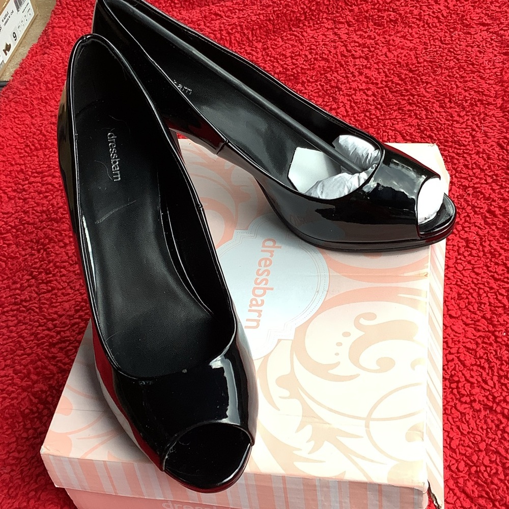 dressbarn Black Patent Peep-Toe Heels